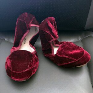 Zallerina Sofia Burgundy Velvet Ballet Foldable Flats - New
